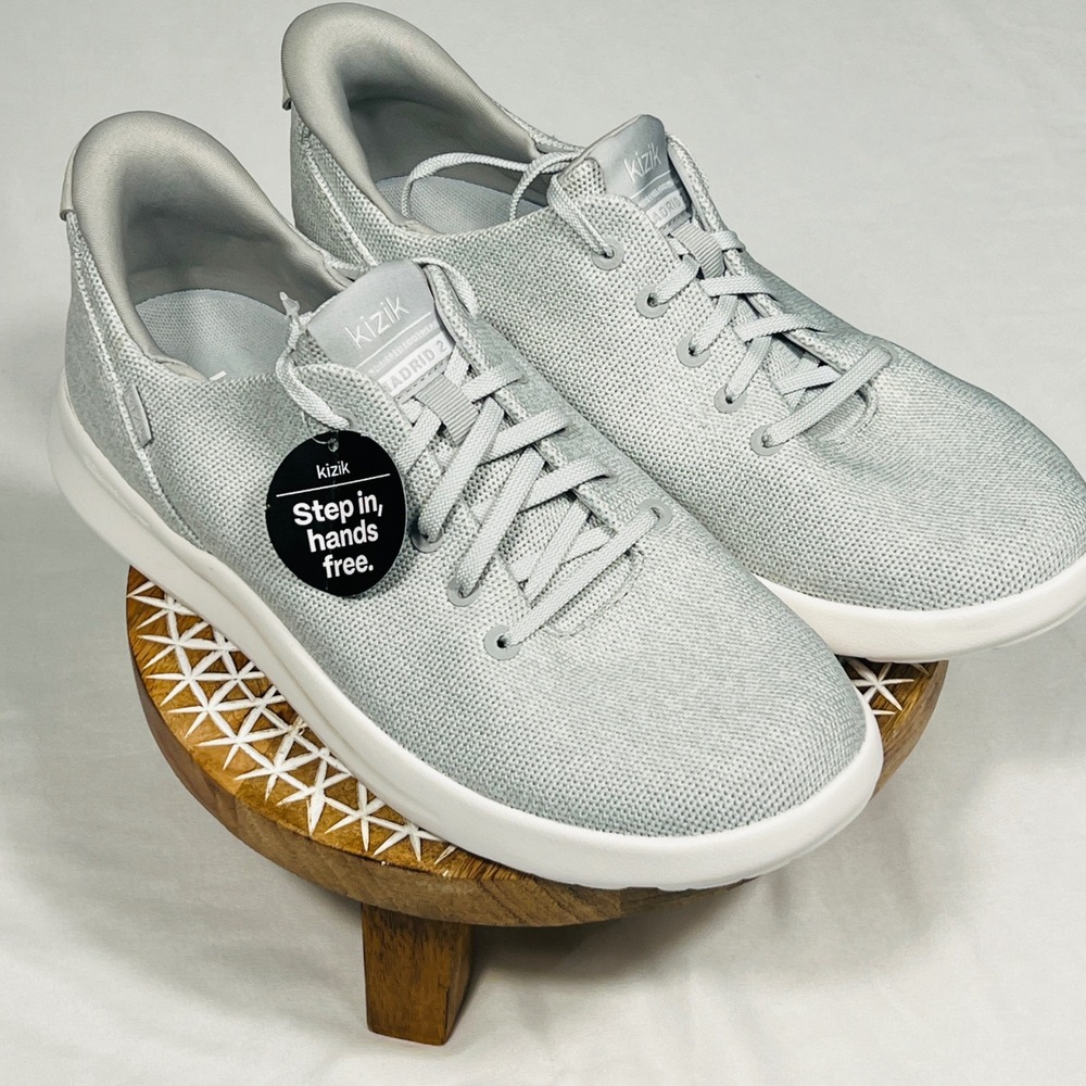 Kizik Madrid 2 Mens Light Grey Hands Free Slip On Knit Sneakers Shoes